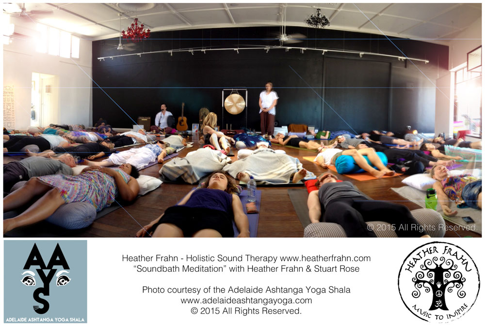 Photo taken at the Adelaide Ashtanga Yoga Shala during Heather Frahn's Therapeutic Soundbath Meditation, with musician Stuart Rose.